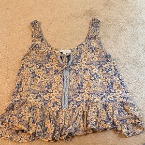 Angel Biba Blue and Cream Floral Tank Top